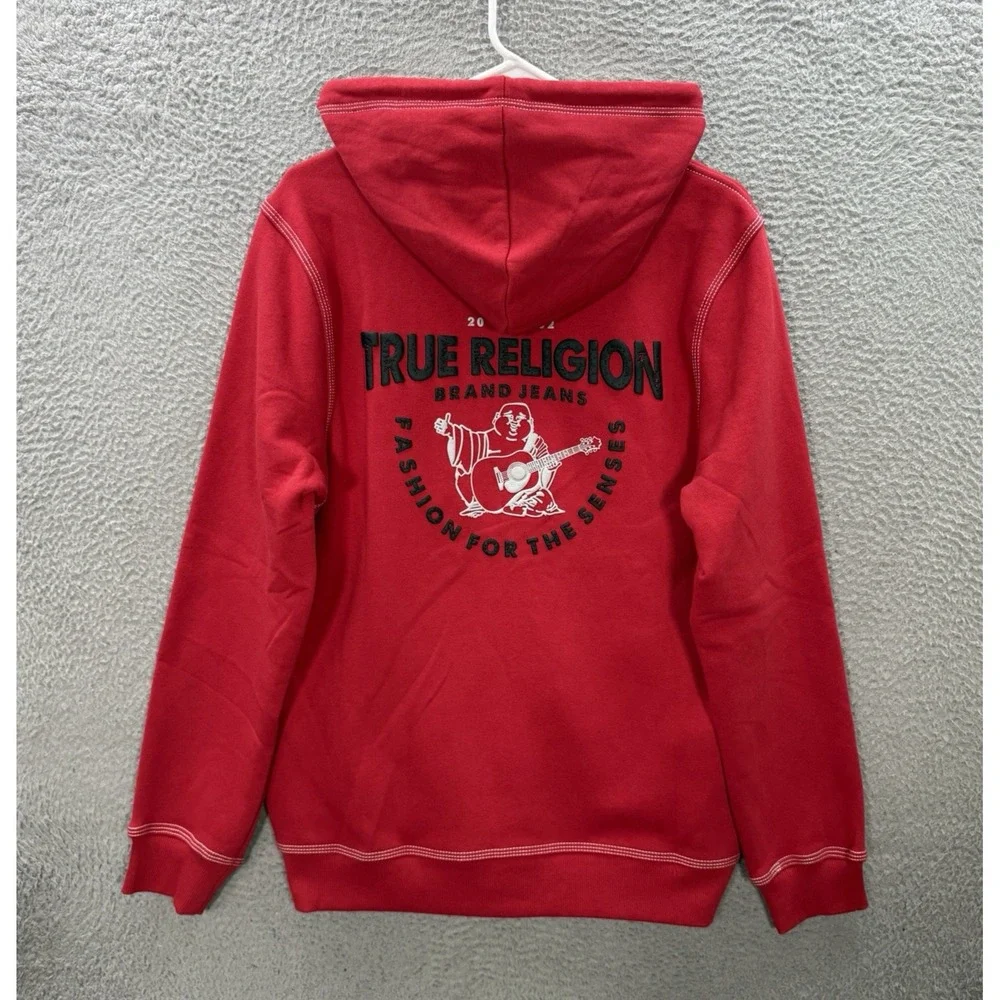 True Religion Sweatshirt Adult Medium Red Full Zip Hoodie Buddha MSRP $124 NEW